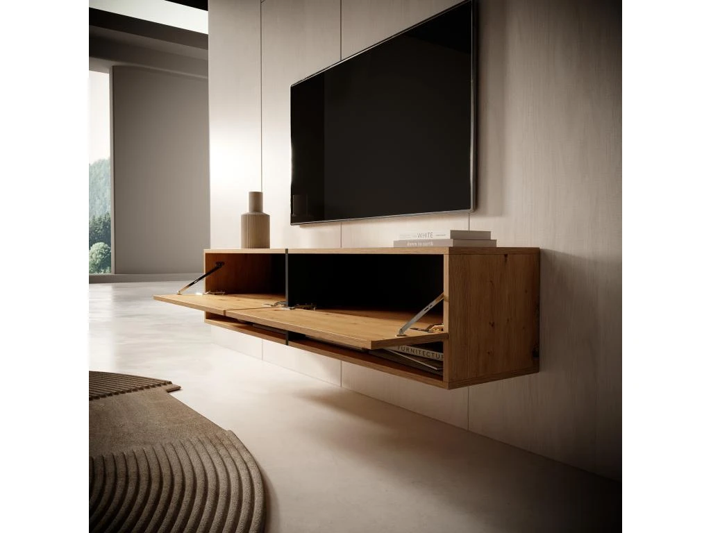 Meuble Tv 140 Cm -chêne Artisan Avec Insert Graphite - MIRRGO – Image 3