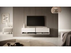 Meuble Tv 140 Cm -blanc Avec Insert Graphite - MIRRGO