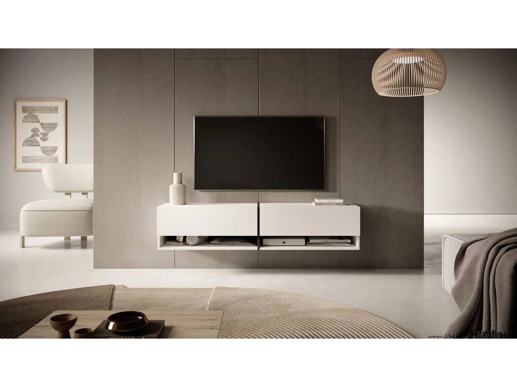 Meuble Tv 140 Cm -blanc Avec Insert Graphite - MIRRGO