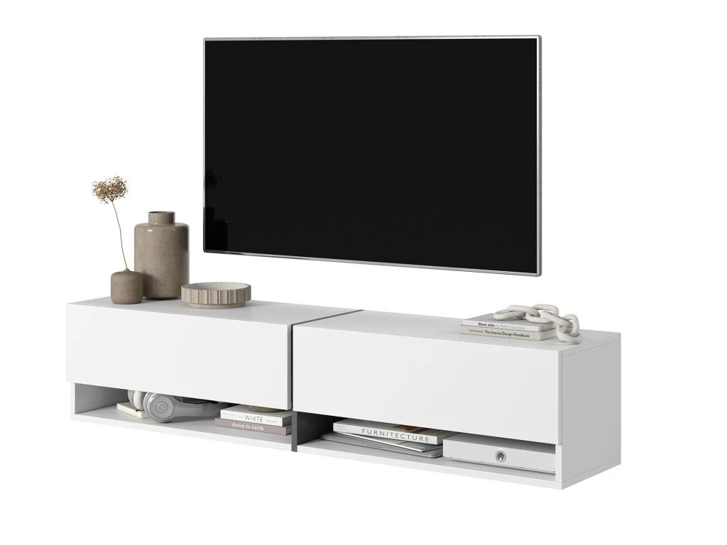 Meuble Tv 140 Cm -blanc Avec Insert Graphite - MIRRGO – Image 4