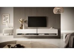 Meuble Tv 200 Cm -blanc Avec Insert Graphite - MIRRGO