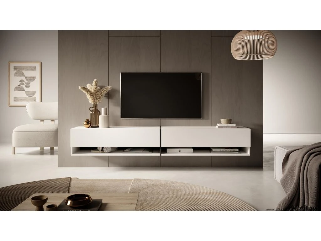 Meuble Tv 200 Cm -blanc Avec Insert Graphite - MIRRGO