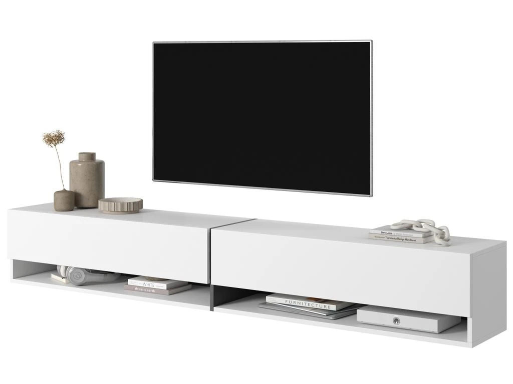 Meuble Tv 200 Cm -blanc Avec Insert Graphite - MIRRGO – Image 4