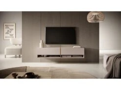 Meuble Tv 140 Cm - Couleur Gris-beige Avec Insert Doré - MIRRGO