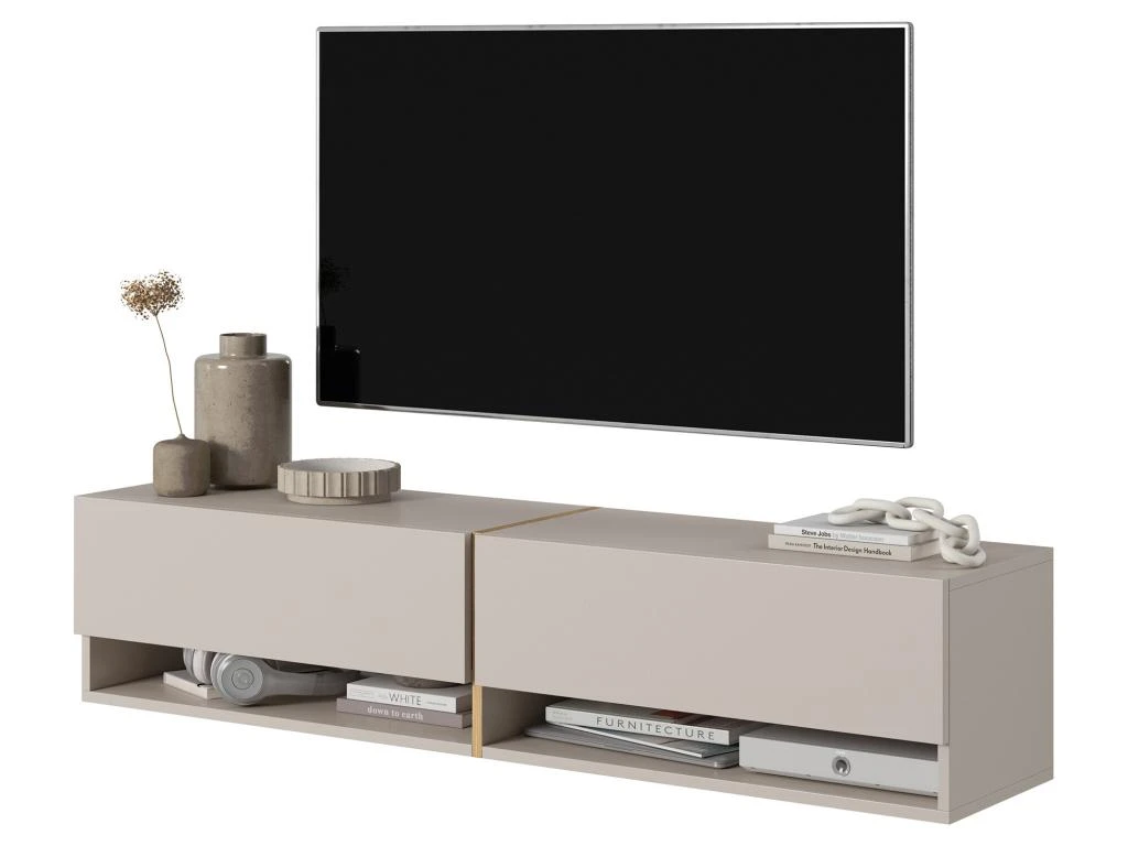 Meuble Tv 140 Cm - Couleur Gris-beige Avec Insert Doré - MIRRGO – Image 4
