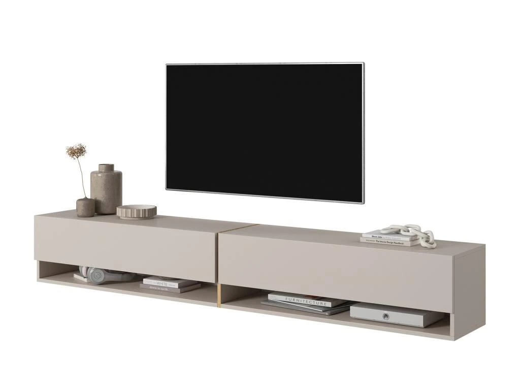 Meuble Tv 200 Cm - Couleur Gris-beige Avec Insert Doré - MIRRGO – Image 4