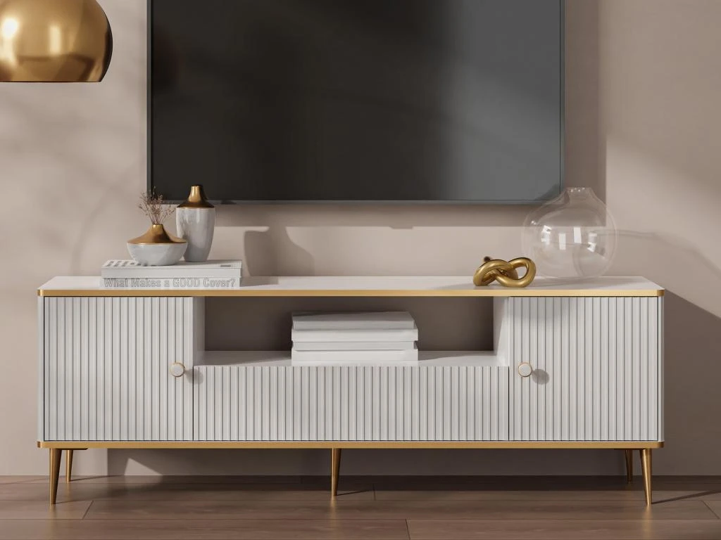 Meuble TV Avec 2 Portes, 1 Tiroir Et 1 Niche En MDF Et Acier - Blanc Et Doré - SINEAD De Pascal MORABITO – Image 2