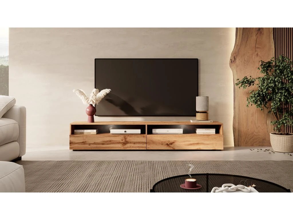 Meuble TV - 180 Cm - Chêne Wotan - Avec LED - REDNAW