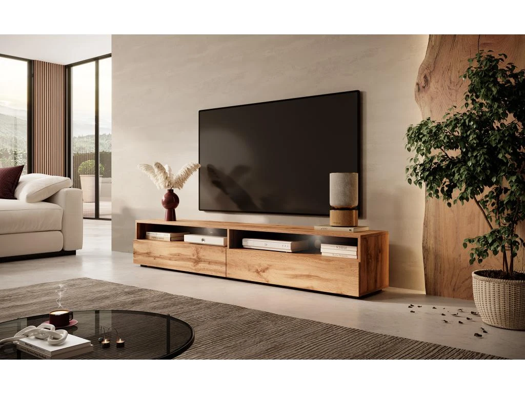 Meuble TV - 180 Cm - Chêne Wotan - Avec LED - REDNAW – Image 2