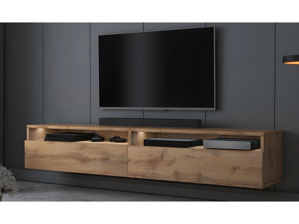 Meuble TV - 180 Cm - Chêne Wotan - Avec LED - REDNAW – Image 5