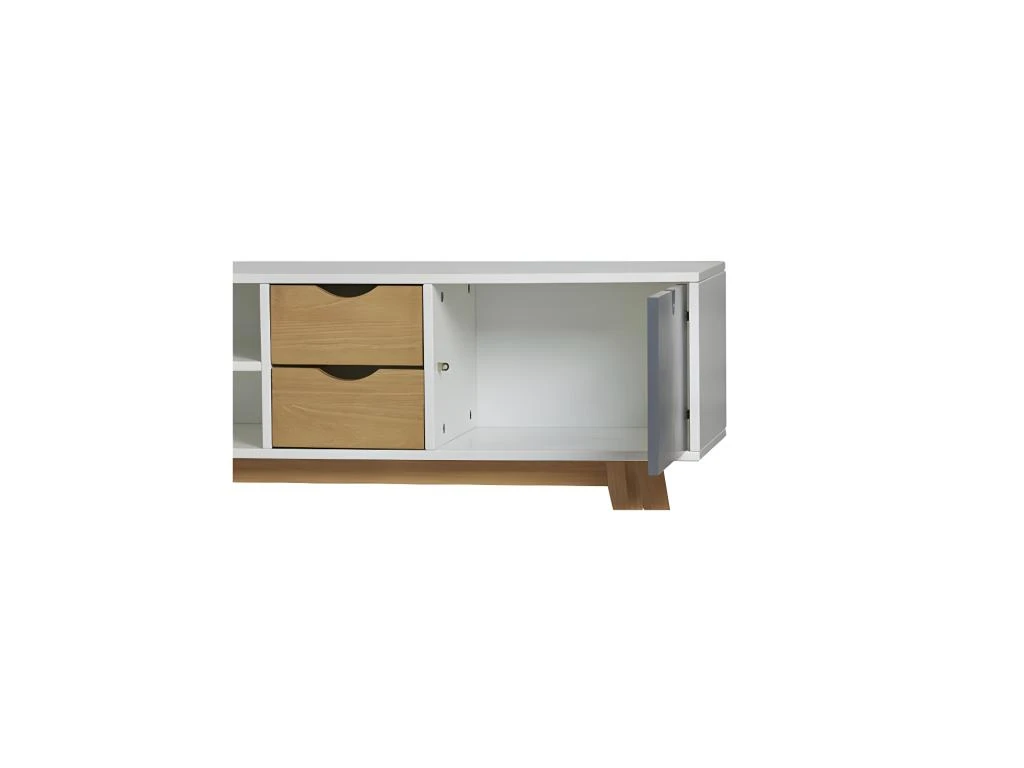 Meuble TV 4 Tiroirs 1 Porte Blanc/Bois/Gris - NANO – Image 5
