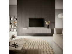 Meuble TV -175 Cm - Couleur Gris-beige Avec Façade Fraisée - VELDIO
