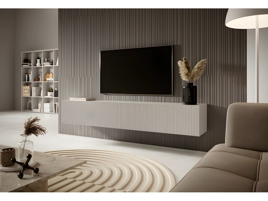 Meuble TV -175 Cm - Couleur Gris-beige Avec Façade Fraisée - VELDIO – Image 2