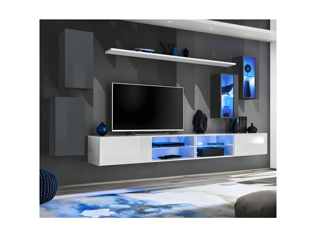 Ensemble Meuble TV "Switch XXV" 280cm Gris & Blanc