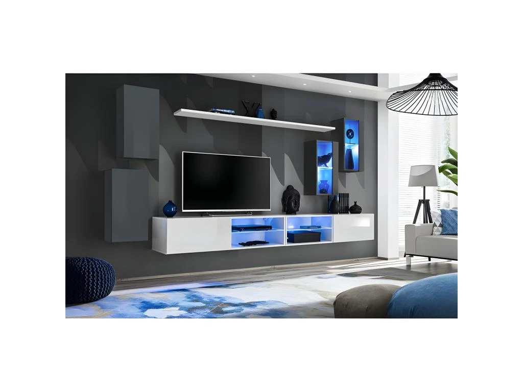 Ensemble Meuble TV "Switch XXV" 280cm Gris & Blanc – Image 2