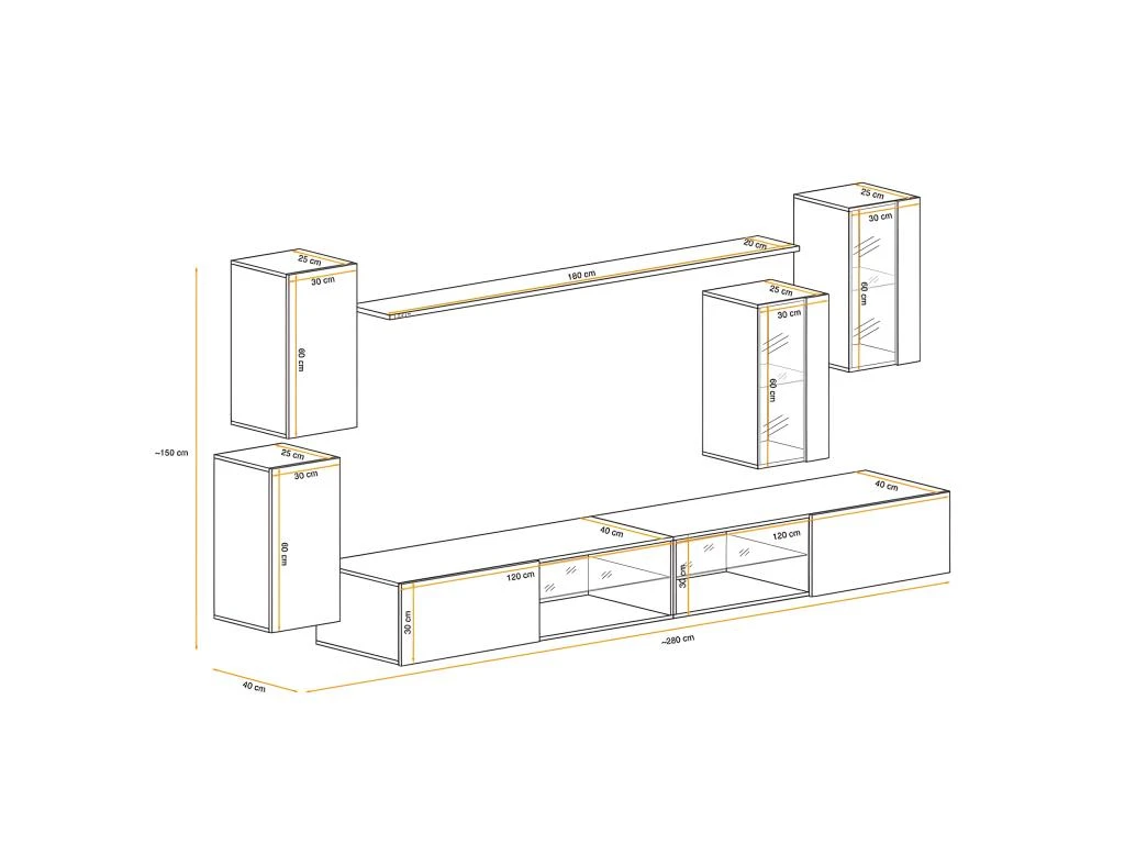 Ensemble Meuble TV "Switch XXV" 280cm Gris & Blanc – Image 3