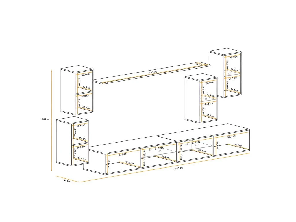 Ensemble Meuble TV "Switch XXV" 280cm Gris & Blanc – Image 4