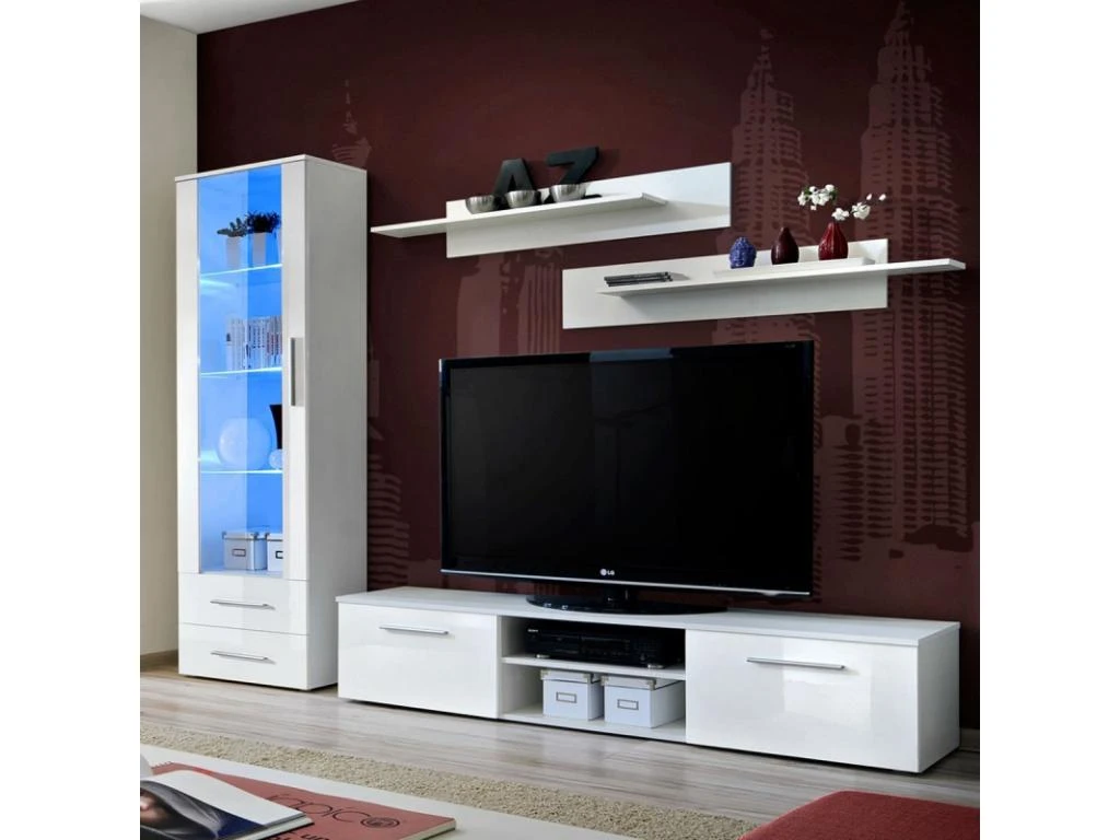 Ensemble Meuble TV & Bibliothèque "Galino II White" 250cm Blanc