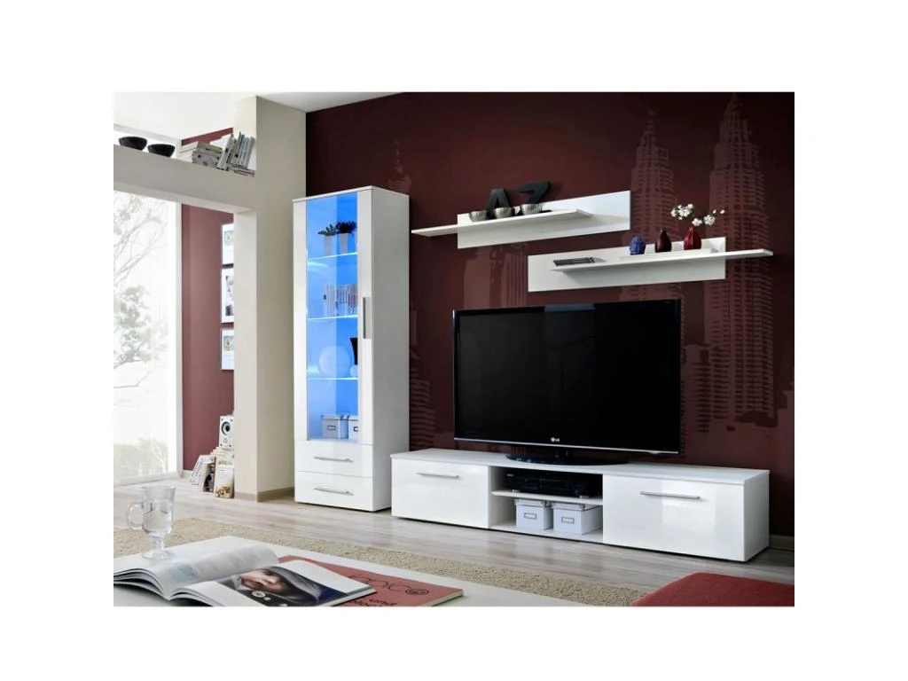 Ensemble Meuble TV & Bibliothèque "Galino II White" 250cm Blanc – Image 4
