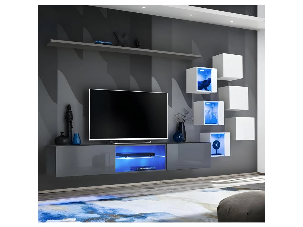 Ensemble Meuble TV "Switch XXI" 260cm Gris & Blanc