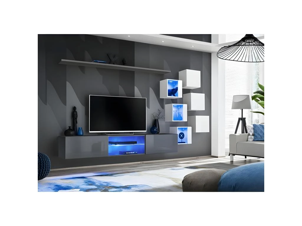 Ensemble Meuble TV "Switch XXI" 260cm Gris & Blanc – Image 2