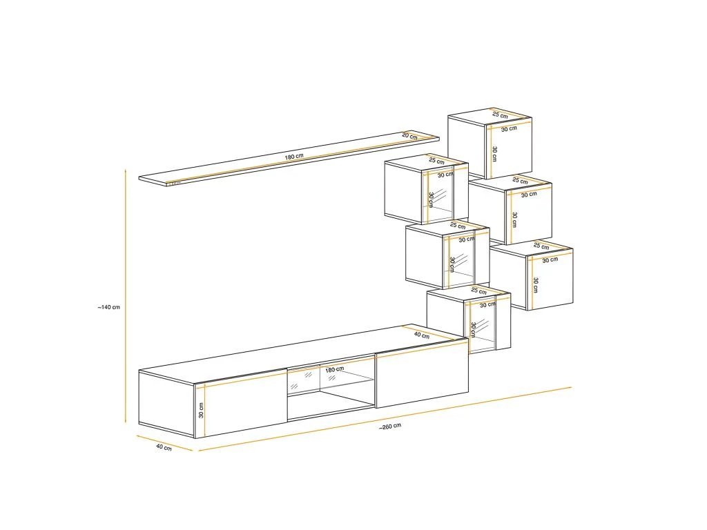 Ensemble Meuble TV "Switch XXI" 260cm Gris & Blanc – Image 3