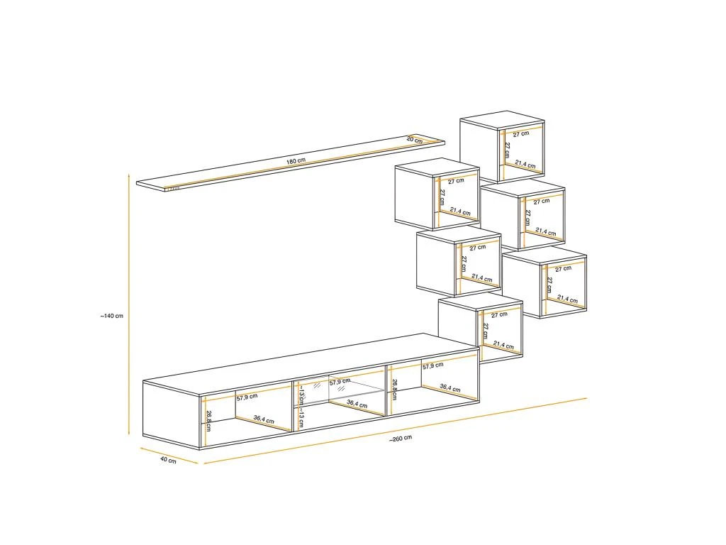 Ensemble Meuble TV "Switch XXI" 260cm Gris & Blanc – Image 4