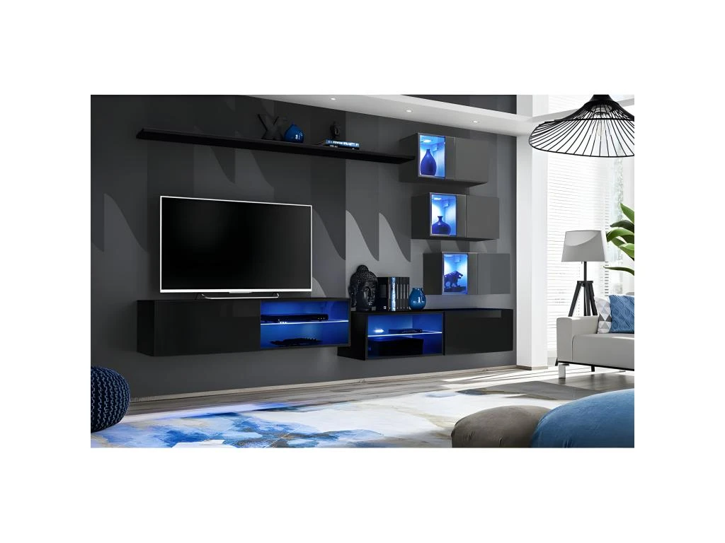 Ensemble Meuble TV "Switch XXIV" 250cm Noir & Gris – Image 2