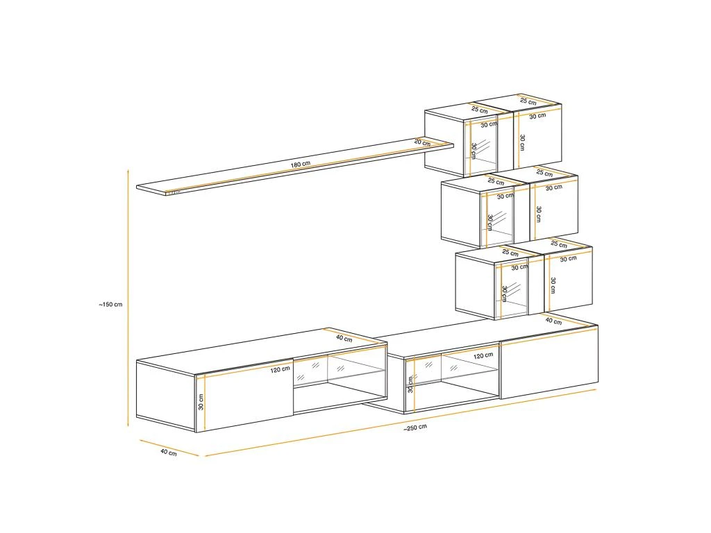Ensemble Meuble TV "Switch XXIV" 250cm Noir & Gris – Image 3