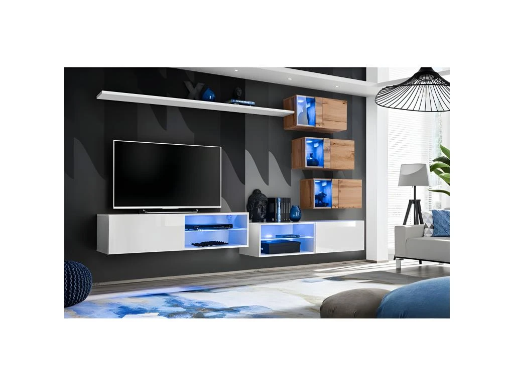 Ensemble Meuble TV "Switch XXIV" 250cm Blanc & Naturel – Image 2
