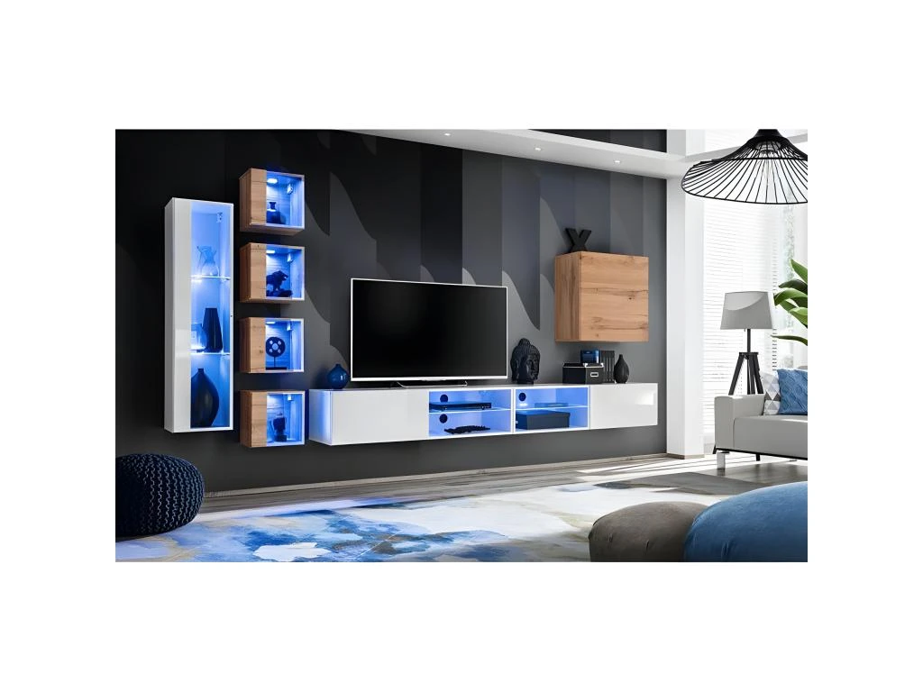 Ensemble Meuble TV "Switch XXVI" 320cm Blanc & Naturel – Image 2