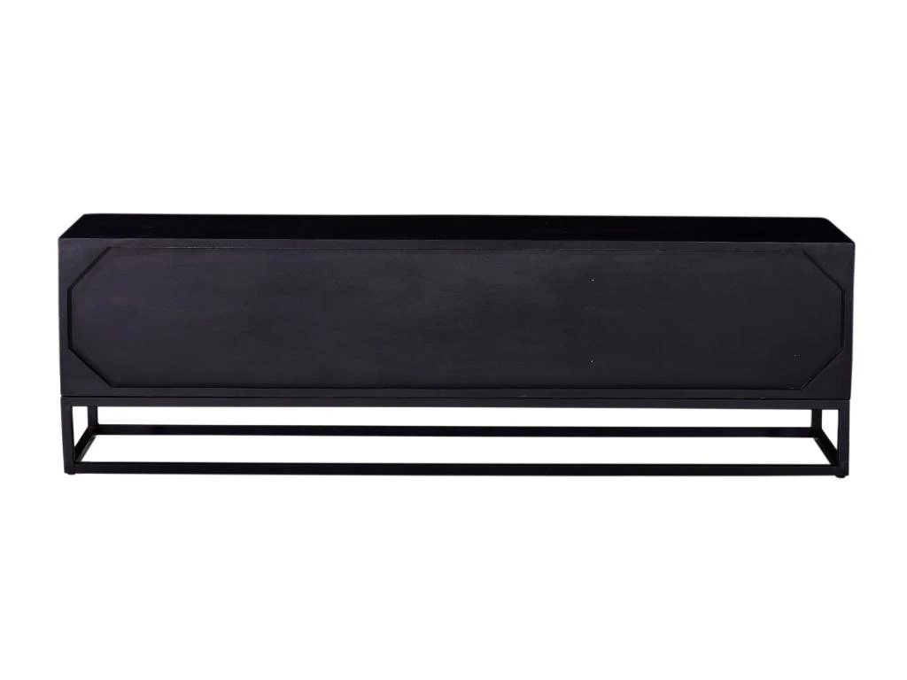 Meuble TV Avec 2 Tiroirs Et 1 Niche En Bois D'acacia Et Métal - Naturel Foncé Et Noir - ALYONA – Image 7