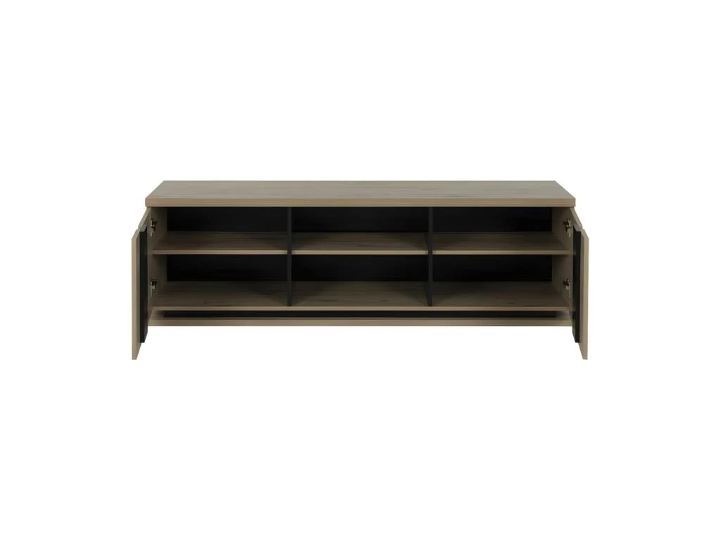 Meuble TV 2 Portes 2 Niches Chêne Naturel/Noir - LIGNAC – Image 3