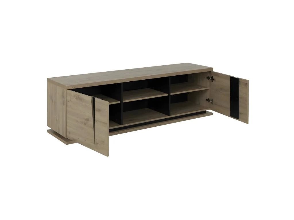 Meuble TV 2 Portes 2 Niches Chêne Naturel/Noir - LIGNAC – Image 5