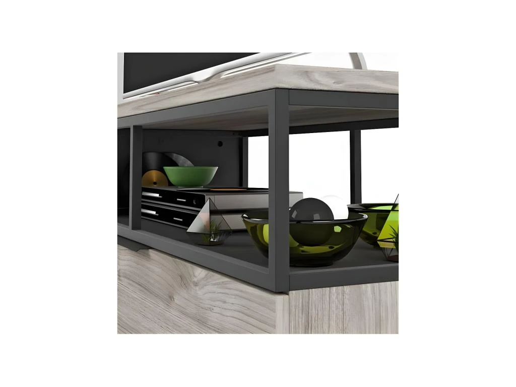 Meuble TV 1 Porte 1 Tiroir Bois/Métal - LEOKI – Image 4