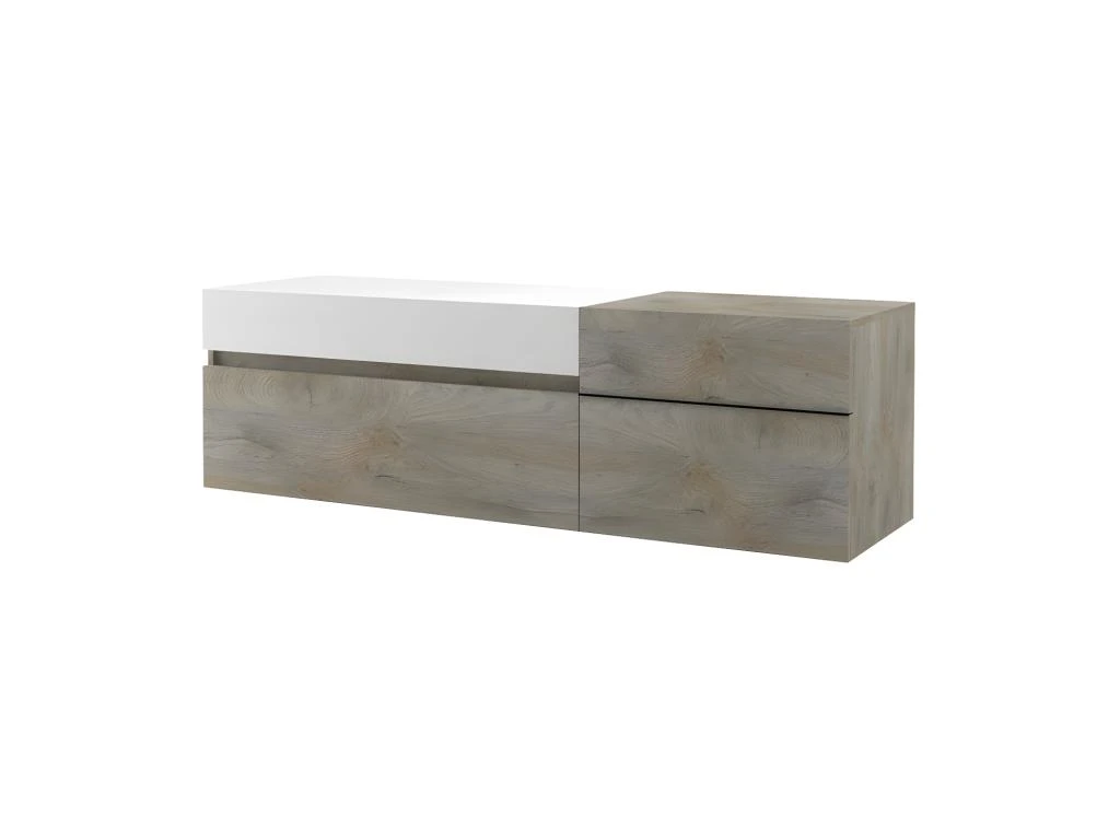 Meuble TV 1 Porte 1 Tiroir 1 Abattant Chêne Délavé/Blanc Mat - FLORINE – Image 5