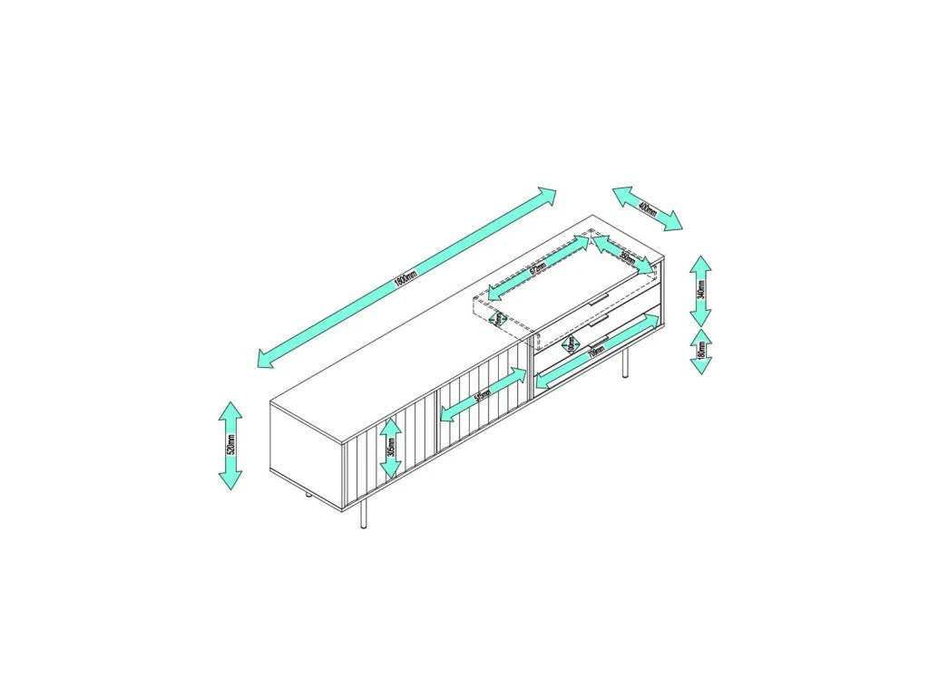 Long Meuble TV 2 Portes 3 Tiroirs Blanc/Chêne - TEULAT SIERRA – Image 3