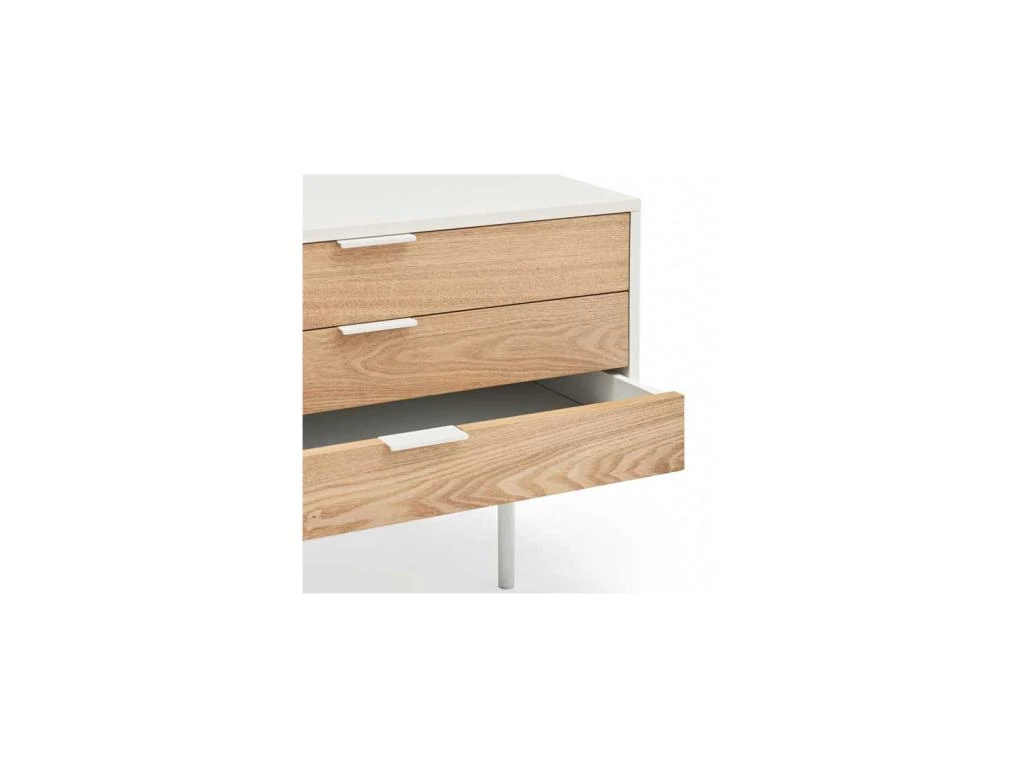 Long Meuble TV 2 Portes 3 Tiroirs Blanc/Chêne - TEULAT SIERRA – Image 6