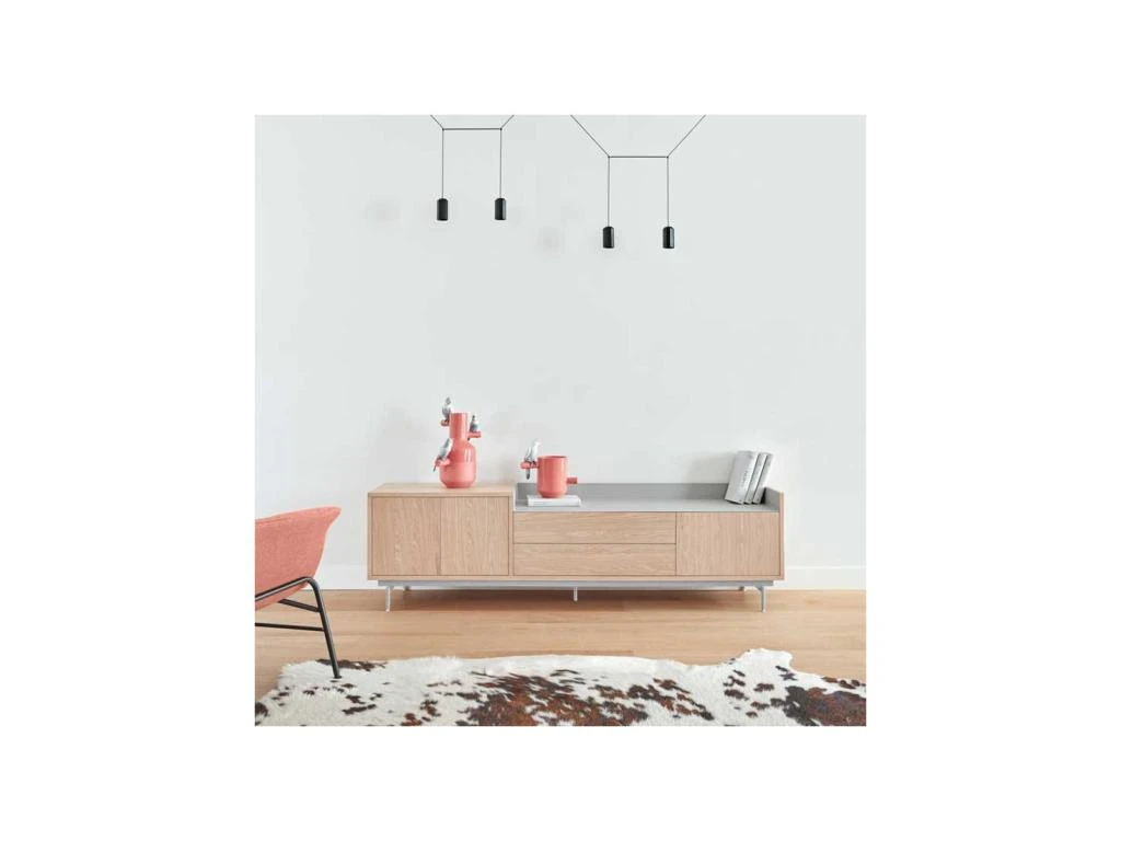 Meuble TV 3 Portes 2 Tiroirs Chêne Clair/Gris - TEULAT VALLEY – Image 2