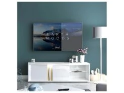 Meuble TV 2 Portes 2 Niches Blanc Laqué/ Chêne Doré - STAIN