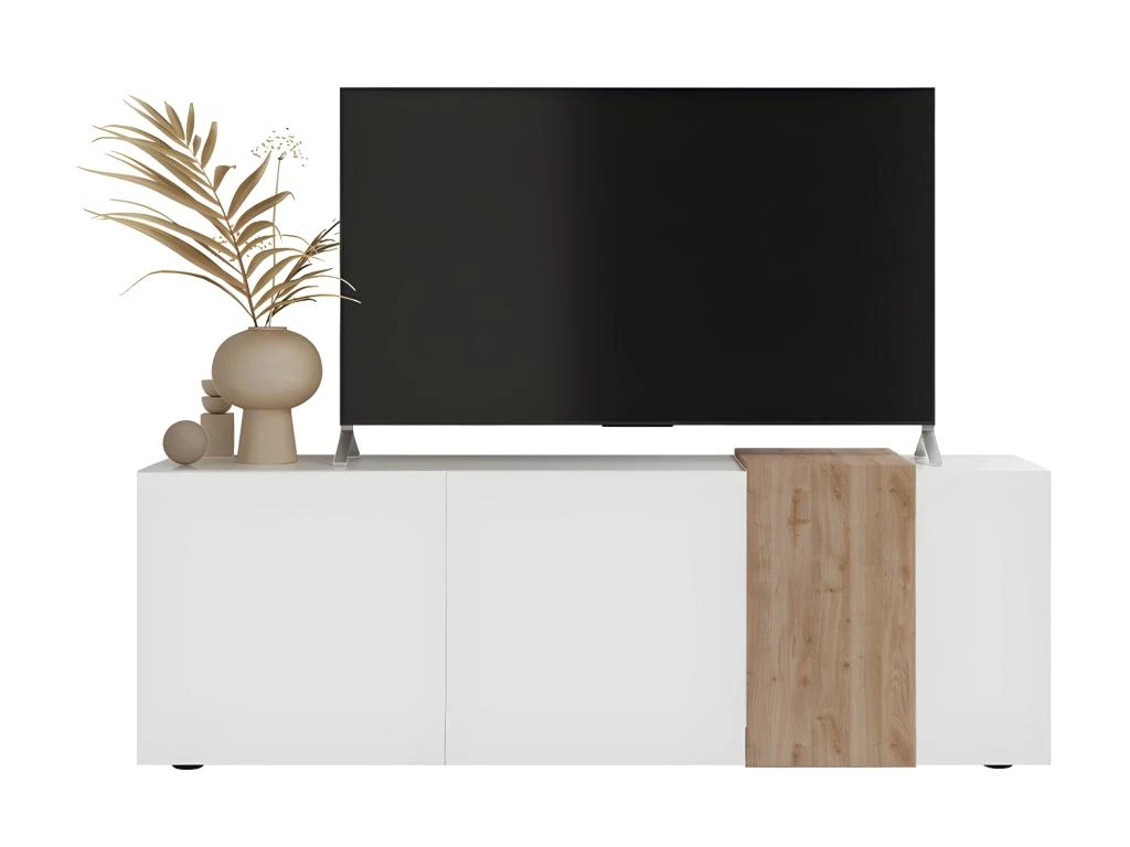 Meuble TV Avec 3 Portes - Blanc Et Naturel Clair - CAYNO – Image 4