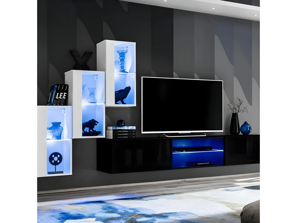 Ensemble Meuble TV "Switch XXII" 210cm Blanc & Noir