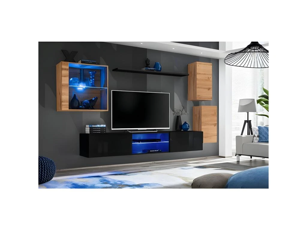 Ensemble Meuble TV "Switch XXIII" 250cm Naturel & Noir – Image 2