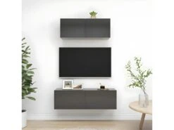 Ensemble De Meuble TV 2 Pcs Gris Brillant Aggloméré