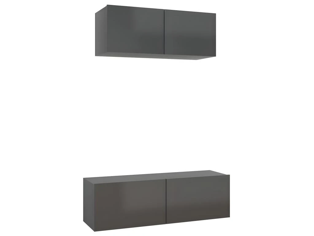 Ensemble De Meuble TV 2 Pcs Gris Brillant Aggloméré – Image 2