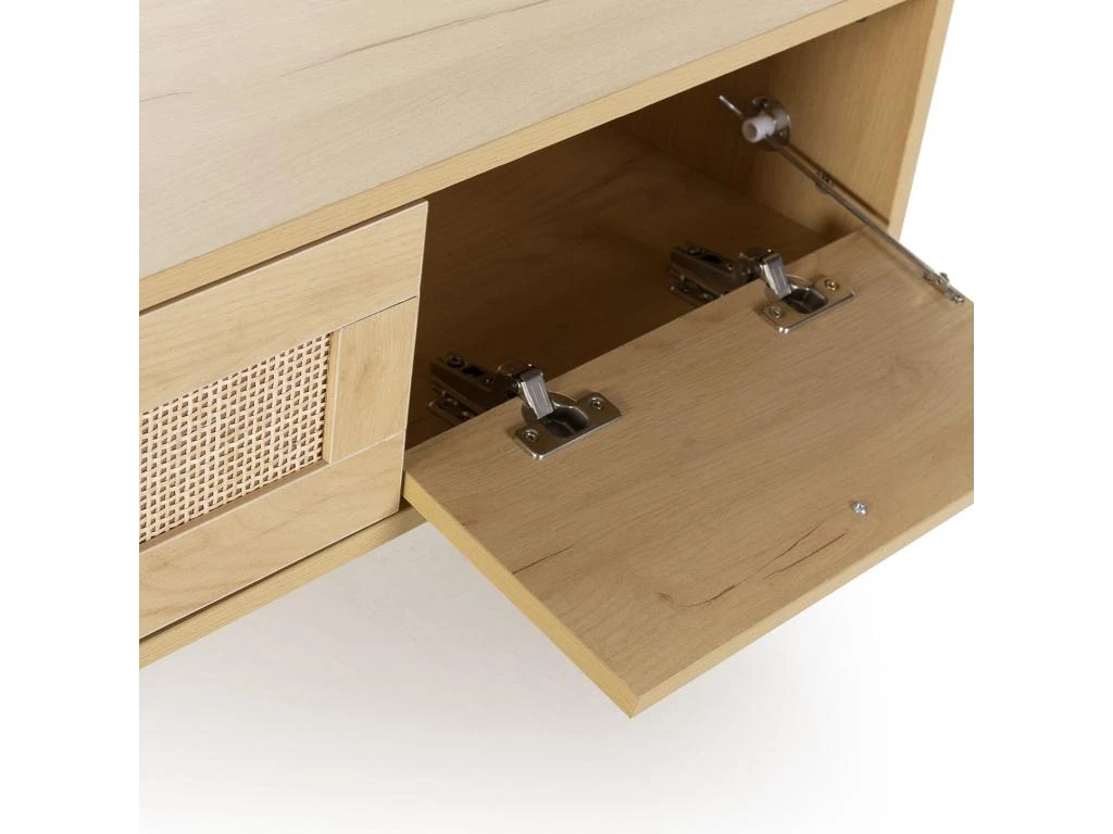 Meuble TV Bella 3 Portes Couleur Chêne Avec Rotin Naturel – Image 4