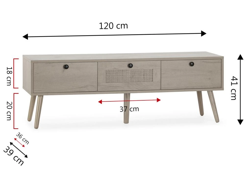 Meuble TV Bella 3 Portes Couleur Chêne Avec Rotin Naturel – Image 5
