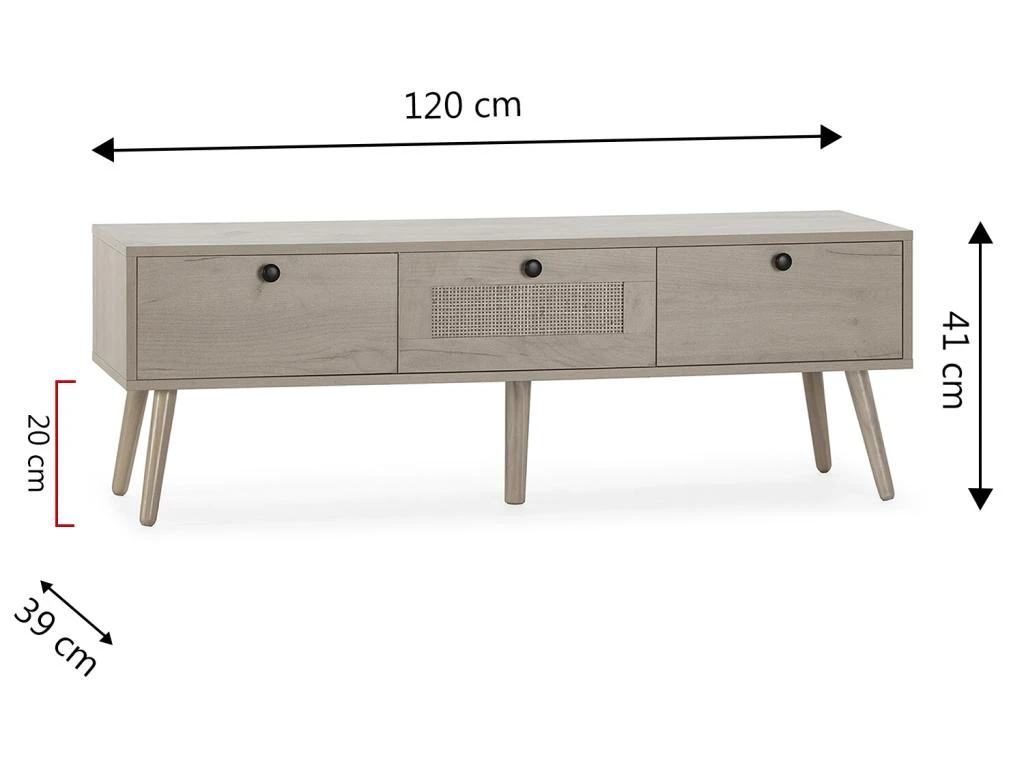 Meuble TV Bella 3 Portes Couleur Chêne Avec Rotin Naturel – Image 7