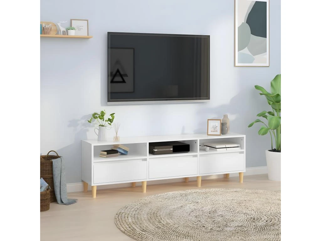 Meuble TV Blanc Brillant 150x30x44,5 Cm Bois D'ingénierie