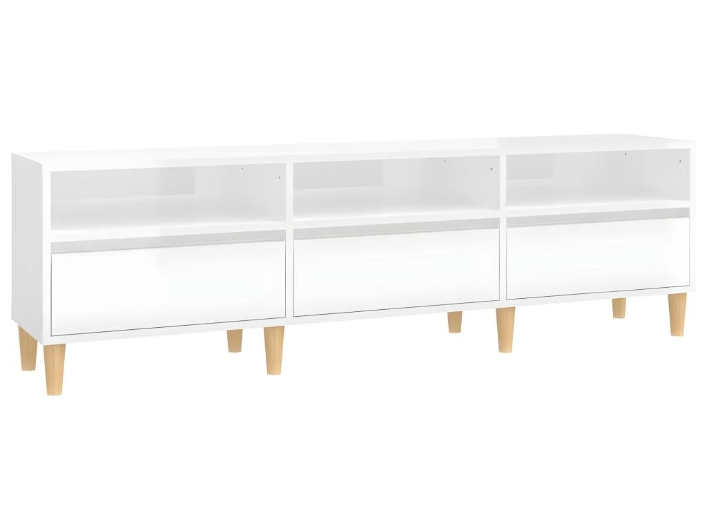 Meuble TV Blanc Brillant 150x30x44,5 Cm Bois D'ingénierie – Image 2